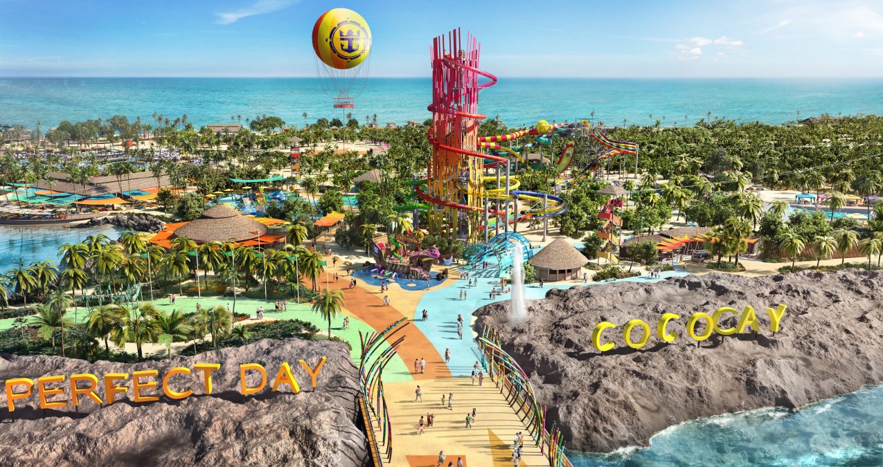 CocoCay, Bahamas, Perfect Day Island, resort, private island, Hero Overview, EXPIRATION DATE: May 31, 2019 IMPORTANT NOTE: Communications that use images or renderings to represent Perfect Day Island require this disclaimer. Note that the disclaimer incorporates the trademarks for the destination name. Therefore you do not need to represent as Perfect Day℠ at CocoCay®. DISCLAIMER: Images and messaging for Perfect Day at CocoCay reflect current design concepts and may include artistic renderings. All destination features and experiences, and related delivery timing for these features, are currently in development and are subject to change without notice. Perfect Day and CocoCay are trademarks of Royal Caribbean.
